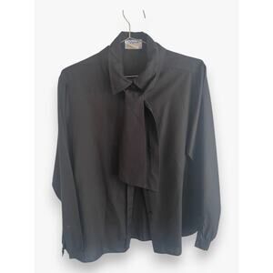 Vintage Ship 'n Shore Black Blouse | Black | Tie | Size Vintage Sz 18 |